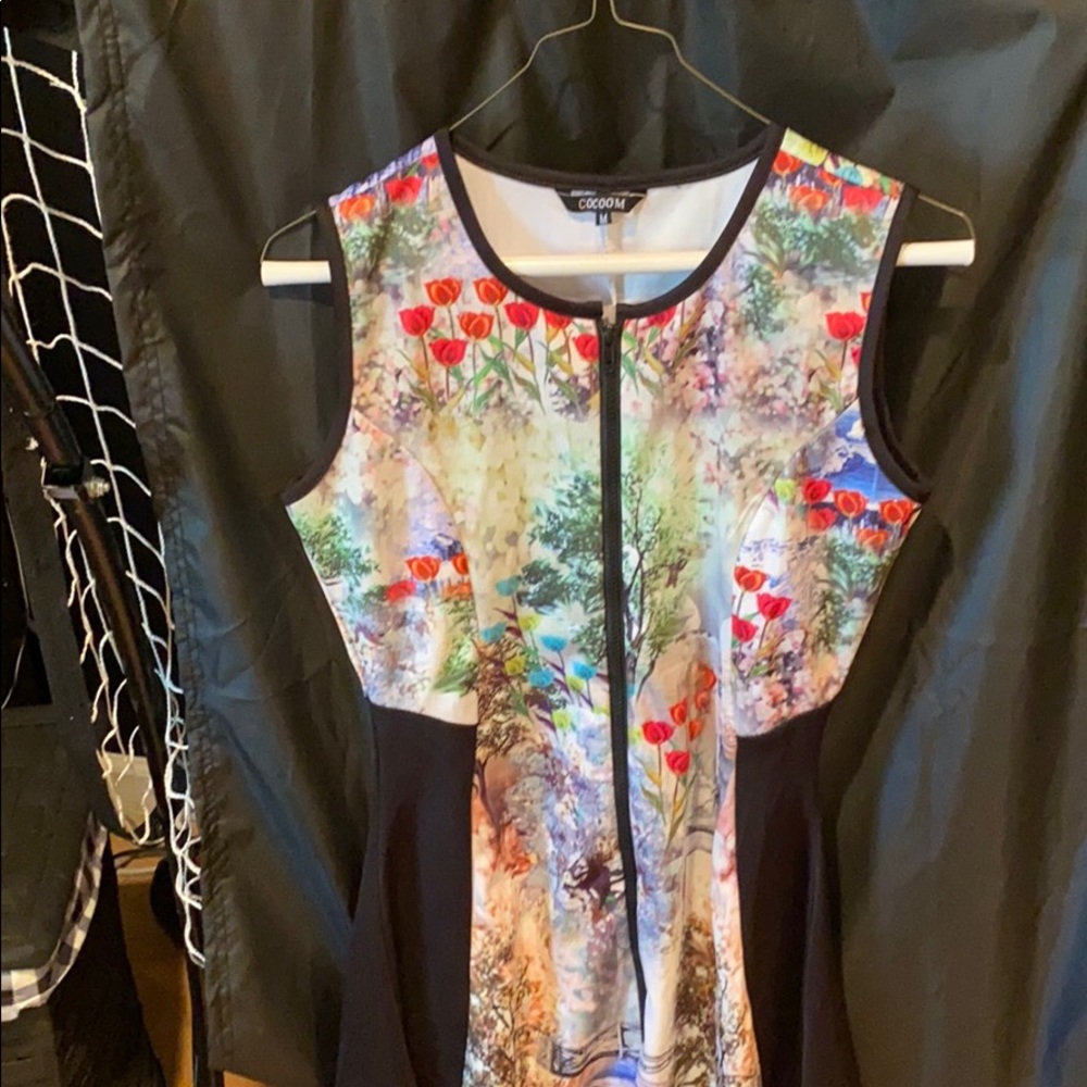 Floral/black skater dress